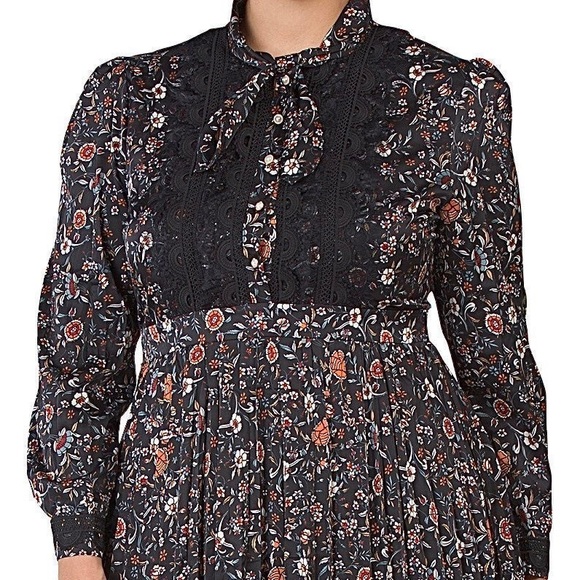 Dalia Macphee | Dresses | Nwtdalia Macphee Dark Floral Long Sleeve Midi ...